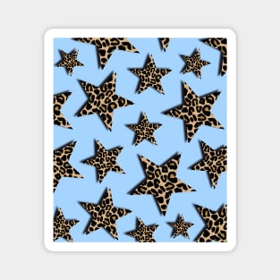 Leopard Print, Stars, on Blue Magnet