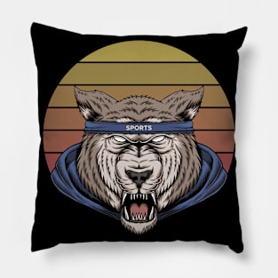 Bear Sport Retro Sunset Pillow