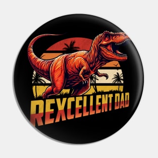 Rexcellent Dad Fathers Day Retro Dinosaur T Rex Papa Grandpa Pin