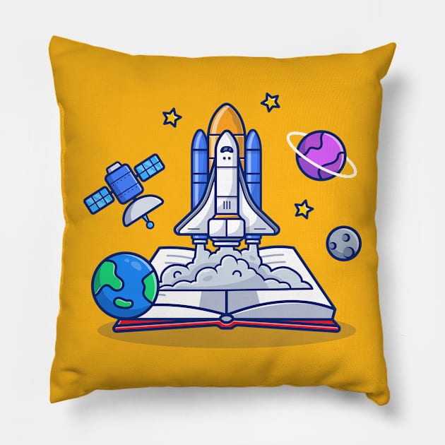 Space Shuttle With Book, Satellite And Planets Pillow by Catalyst Labs