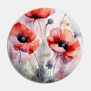 Watercolor flowers poppies Pin