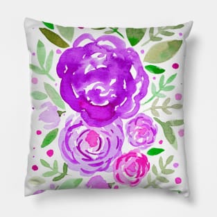 Watercolor roses bouquet - ultra violet and green Pillow