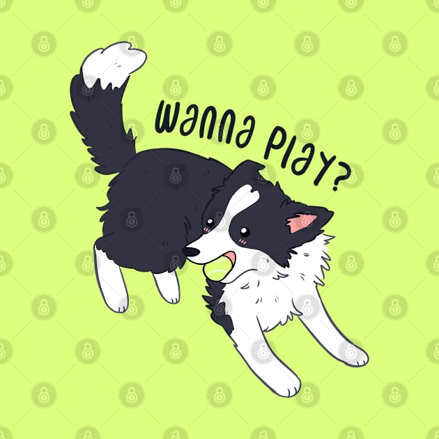 Cute border collie playing with a tennis ball by Yarafantasyart