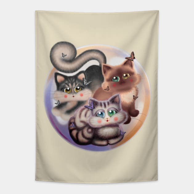 Lovely Cats with Butterflies Tapestry by DeneboArt