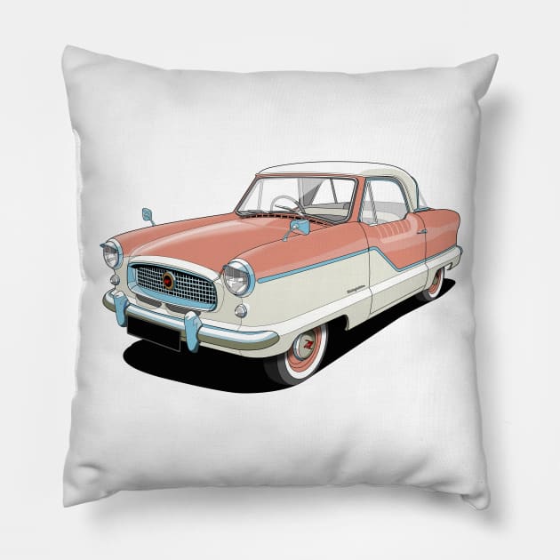 Austin Metropolitan in two tone coral and white Pillow by candcretro