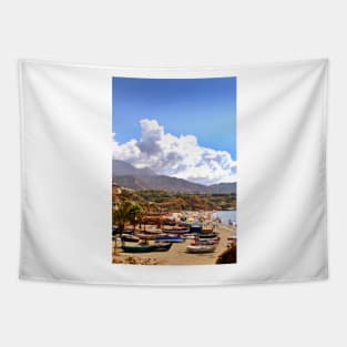 Fishing Boats Burriana Beach Nerja Spain Tapestry