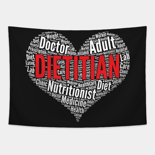 Dietitian Heart Shape Word Cloud Design Nutritionist graphic Tapestry by theodoros20