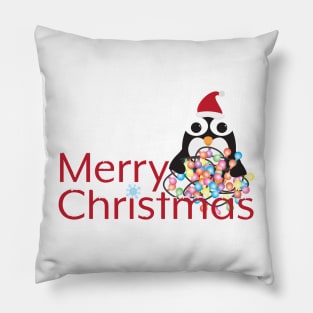 Merry Christmas with Cute Cartoon Penguin Pillow