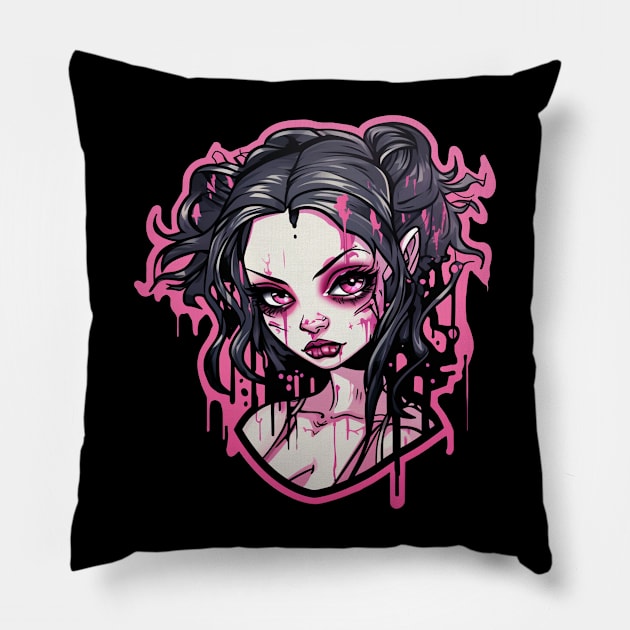 Goth Girl Pink Lipstick Pillow by Nightarcade