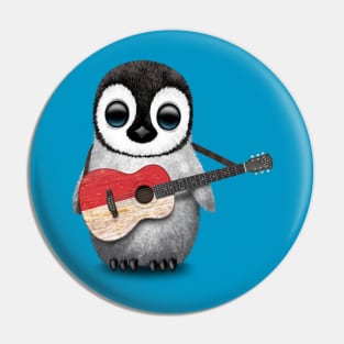Baby Penguin Playing Indonesian Flag Guitar Pin