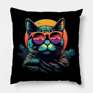 Retro Wave Chartreux Cat Shirt Pillow