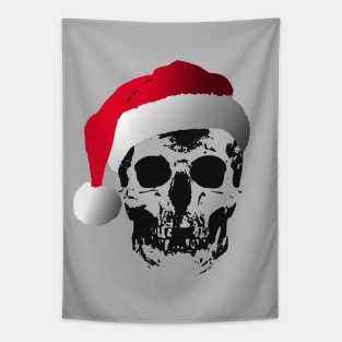 Funny Gothic Skull In Santa Claus Hat Distressed Tapestry