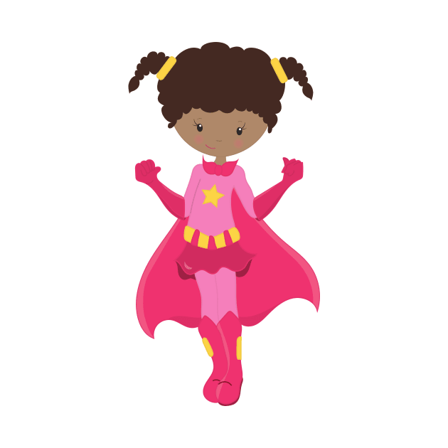 Superhero Girl, African American Girl, Pink Cape by Jelena Dunčević