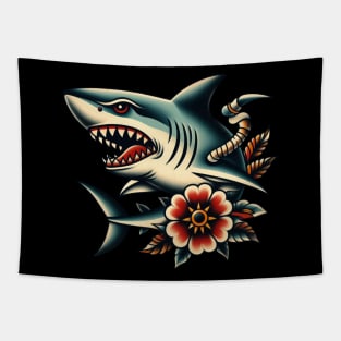 Traditional american shark tattoo Tapestry