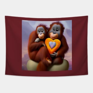 Cute Monkeys holding Heart - Valentine's Day gift Tapestry