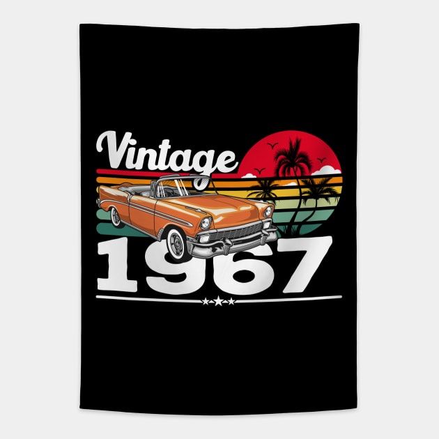 Classic Vintage 67's Car Sunset, Born in 1967 Birthday Tapestry by Kawaii_Tees