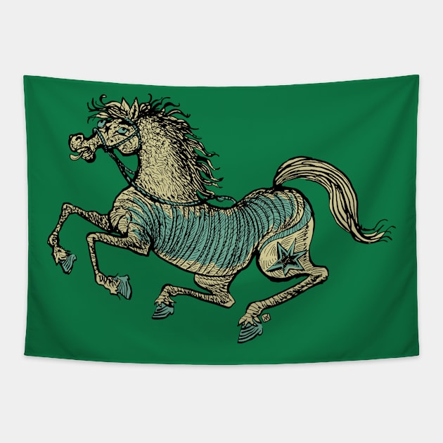 golden star horse in a race Tapestry by duxpavlic