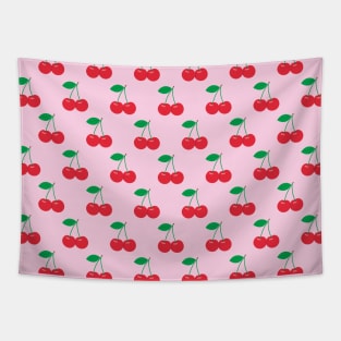 Red Cherries Pattern on Pink Background Tapestry