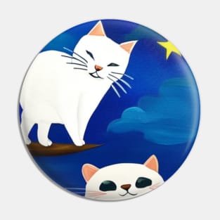 (MD23Ar001b) Cute White Cats Playful Backyard Explorers Pin