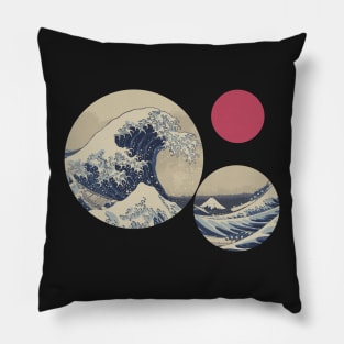 Minimalist The Great Wave off Kanagawa With Sun Geometric Pillow