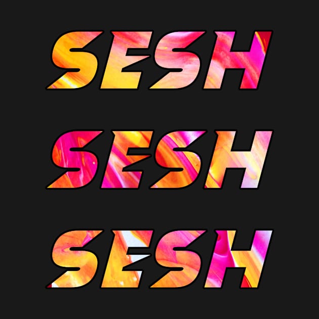 Sesh sesh sesh colour bomb red and yellow rave festival design by Captain-Jackson