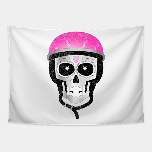 Biker Skull with Pink Helmet Tapestry by AntiqueImages