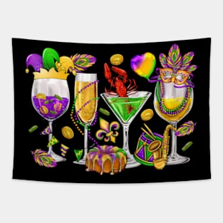 Mardi Gras Glass Of Wine Funny Drinking Wine Festival Parade Tapestry