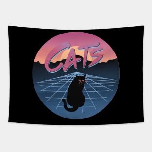 Cats Vintage Synthwave Vaporwave 80s Tapestry