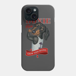 Cute Dachshund going to gym to grow your weenie in red Phone Case