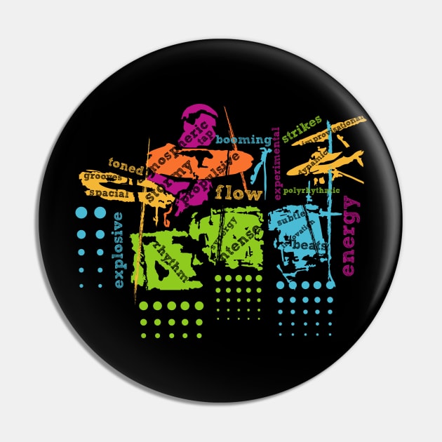 Fancy Drummer Typographic Style Pin by jazzworldquest