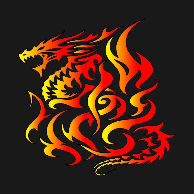 Beautiful Abstract Reborn Phoenix Dragon Design, Stylised Fiery Good Luck Dragon Design, Modern Red Burning Tribal Fire Dragon Design, New Dragon Rebirth Design, Dragon Reborn From The Flames Design by LuckDragonGifts