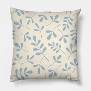 Assorted Leaf Silhouettes Blue on Cream Pillow