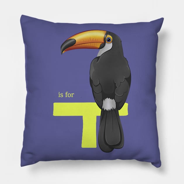 T is for Toucan Pillow by Art by Angele G