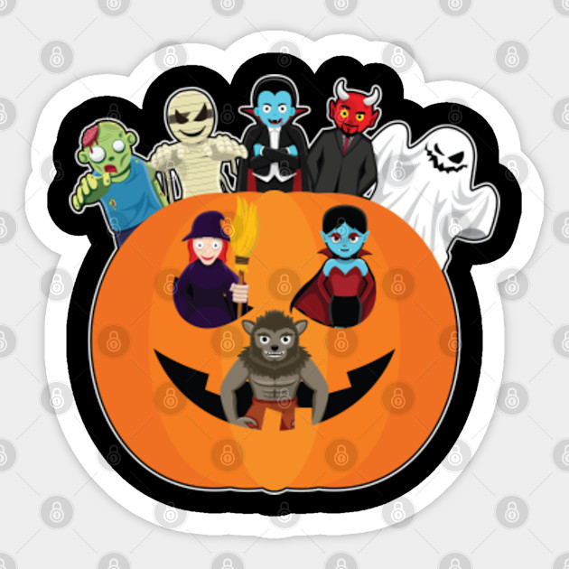 Halloween Monster Gathering In Pumpkin Scary Monsters Sticker Teepublic