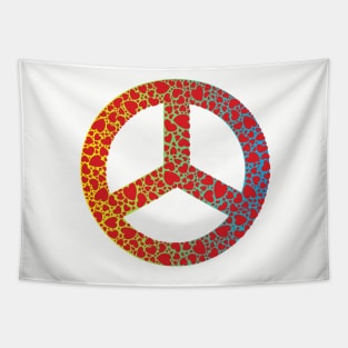 WW3 PRAYING FOR PEACE RED HEART YELLOW GREEN AND BLUE PEACE SYMBOL DESIGN Tapestry