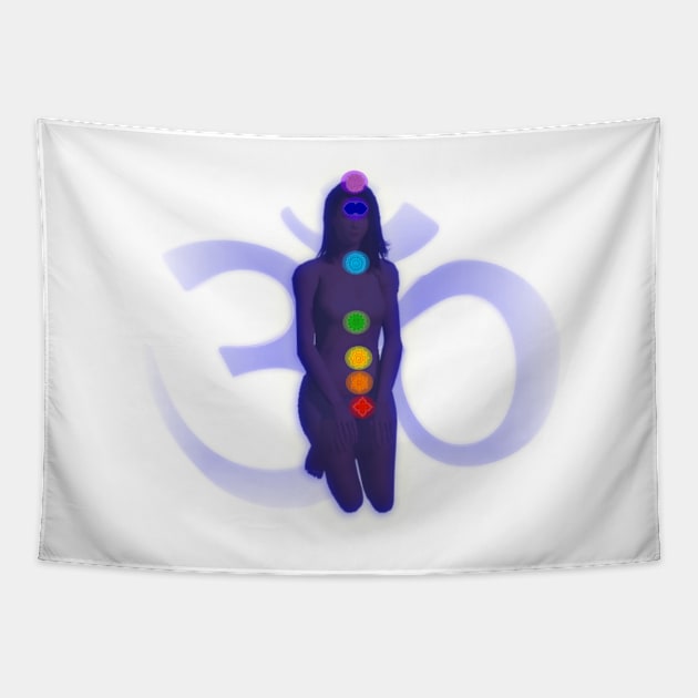 Chakra Mediation-Blue with OM Tapestry by m2inspiration