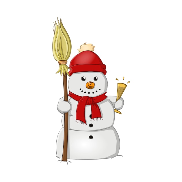 Cartoon style drawing of a funny snowman with red bonnet by Stefs-Red-Shop