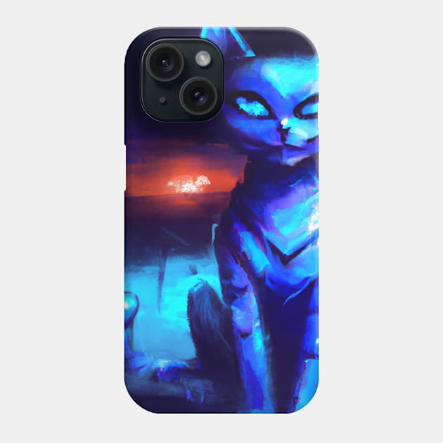 Futuristic Blue Cat Survived the Apocalypse Phone Case by Star Scrunch