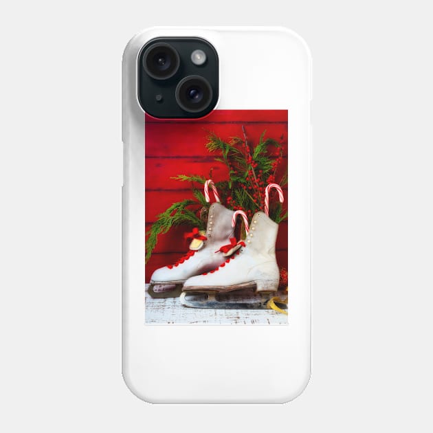 Vintage Women's Ice Skates And Candy Canes Phone Case by photogarry