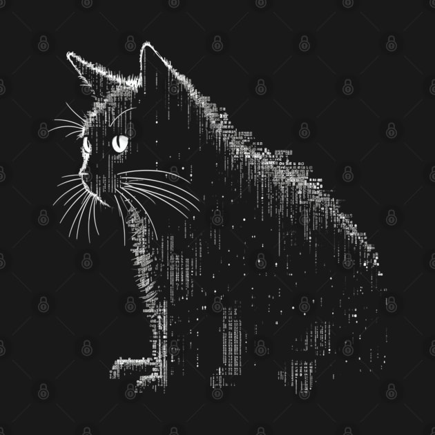 Retro Cat ASCII Computer Science Men Women Funny Black Cat by KsuAnn