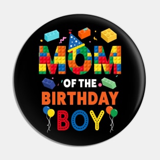 mom Of The Birthday Boy 9 Year Old Building Blocks B-day Gift For Boys Kids Pin