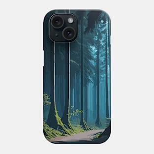 Dark forest road with trees and fog Phone Case