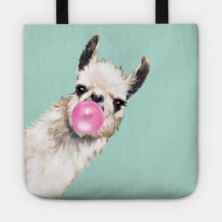 Bubble Gum Sneaky Llama in Green Tote