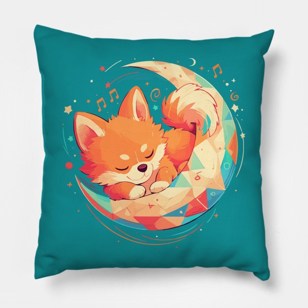 Cute fluffy pomeranian dog sleeping to the music of the night Pillow by etherElric