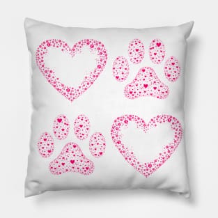 Pink Animal Paw and Heart Pillow