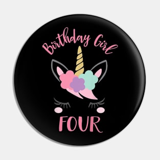 Kids 4Th Birthday Girl Unicorn Fourth Birthday Pin