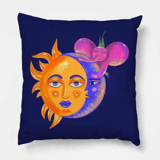 Sun Moon and elephant Pillow by annaonik