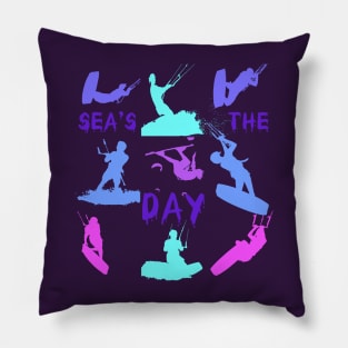 Kitesurfer Silhouette Pattern With Seas The Day Quote Pillow