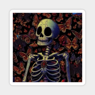 Spooky skeleton on butterfly pattern Magnet