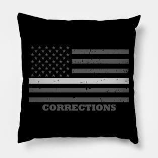 Corrections Officer Gift - Thin Silver Line Flag - Prison Officer Pillow